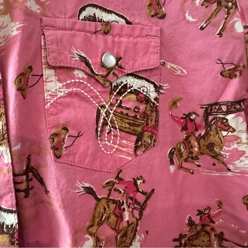 Girls Panhandle Pink Printed Button Down Pearl Snap Shirt S: XL, fits like 8/10 - Picture 4 of 11